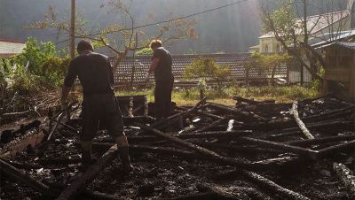 Cleaning up the remains of the old chapel